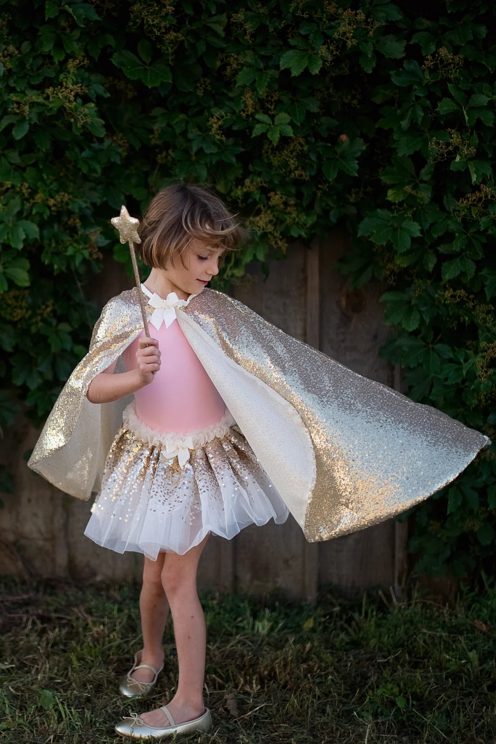 Gracious Gold Sequins Cape For Kids 5-6