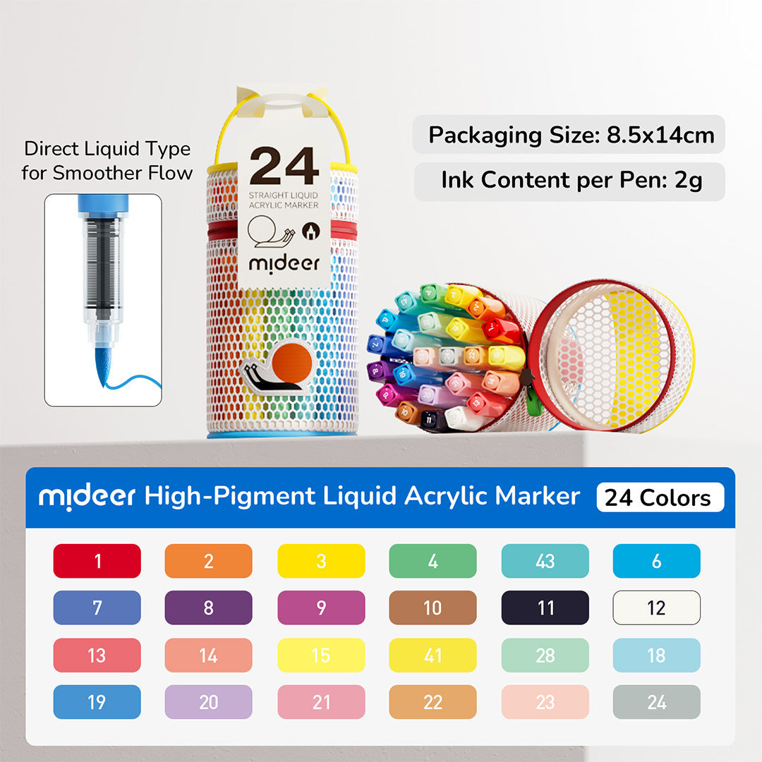 Straight Liquid Acrylic Marker 24 Colors, Mideer