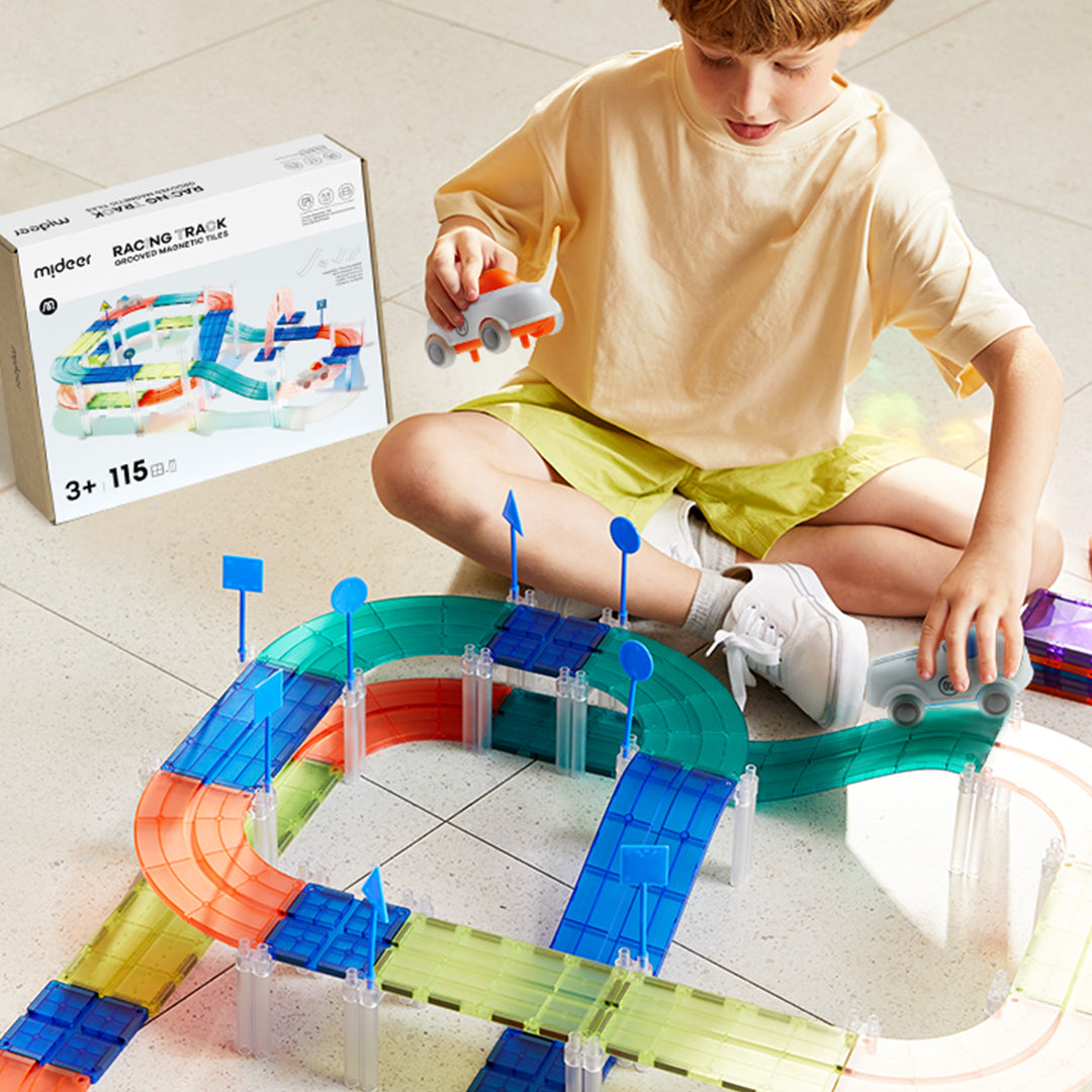 Racing Track: Grooved Magnetic Tiles 115 pcs, Mideer