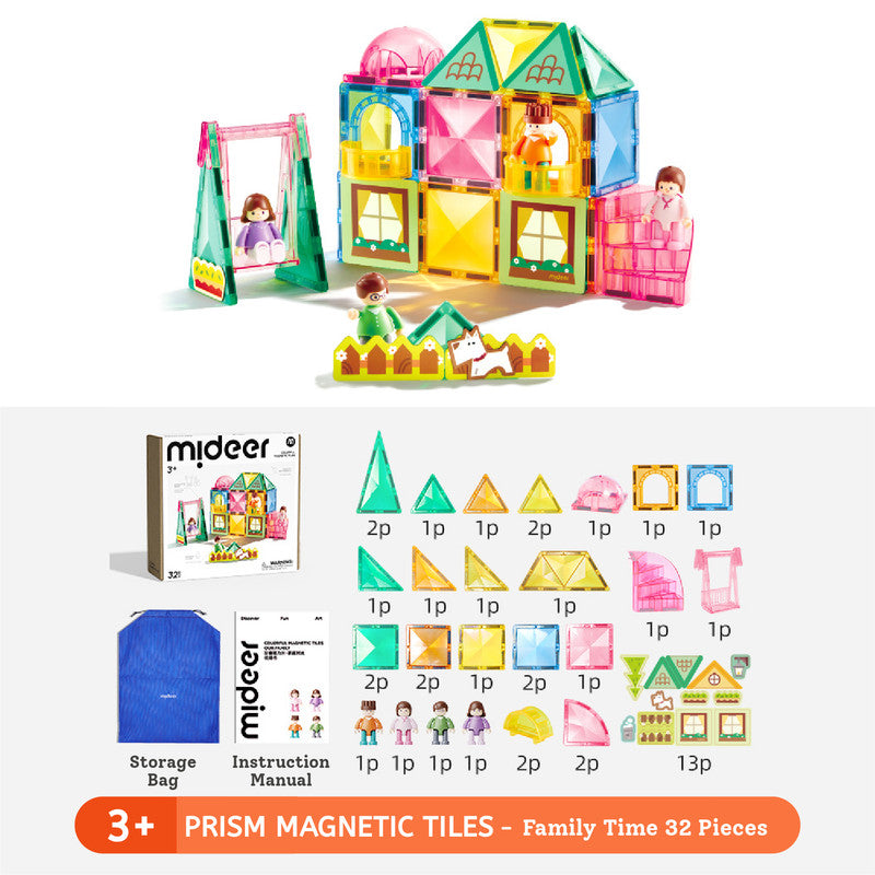 Our Family, Colourful Magnetic Tiles for Kids 3+, 32 Pieces