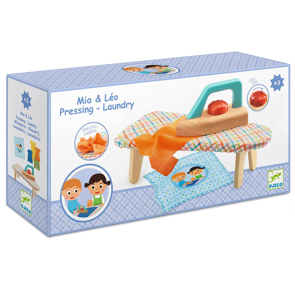 Laundry Mia & Leo, Wooden Ironing Play Set, 3+, Ironing Board, Iron & 4 Clothes