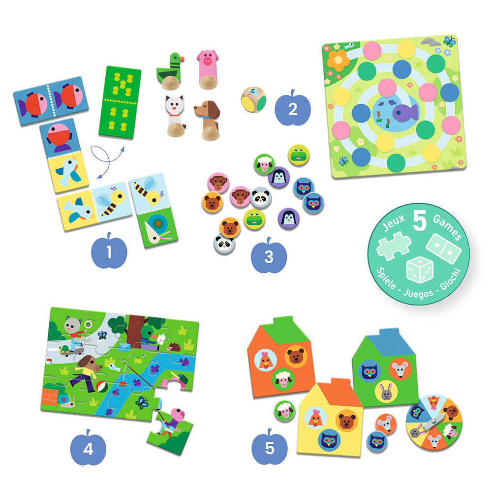Djeco At the farm - 5 GAMES Memo-Domino-Loto-Puzzle-Ludo