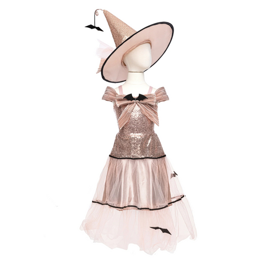 Glam Witch Dress With Hat, Halloween Costume For Kids 5-6