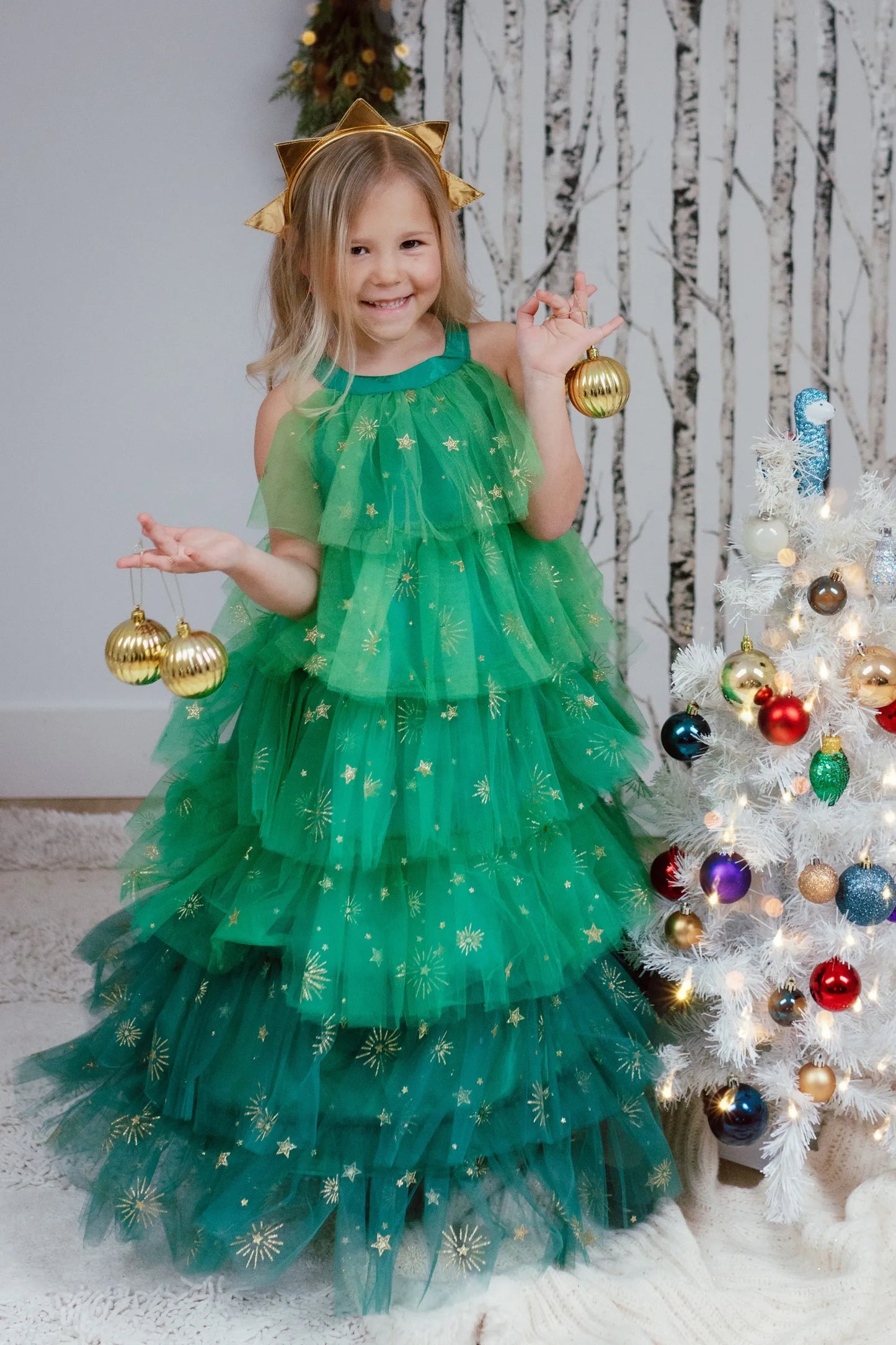 Christmas Tree Dress With Headband, Christmas Costume For Kids 3-4