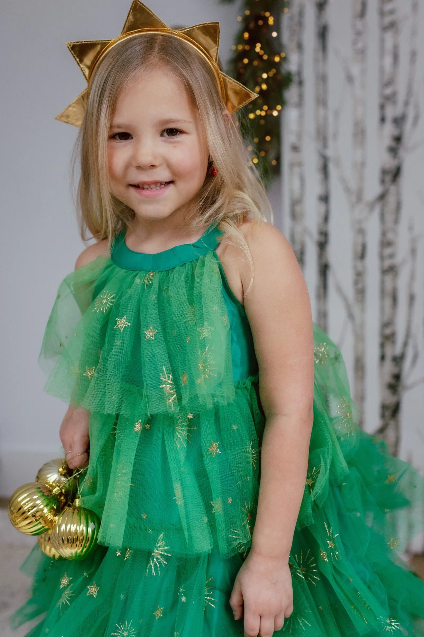 Christmas Tree Dress With Headband, Christmas Costume For Kids 3-4