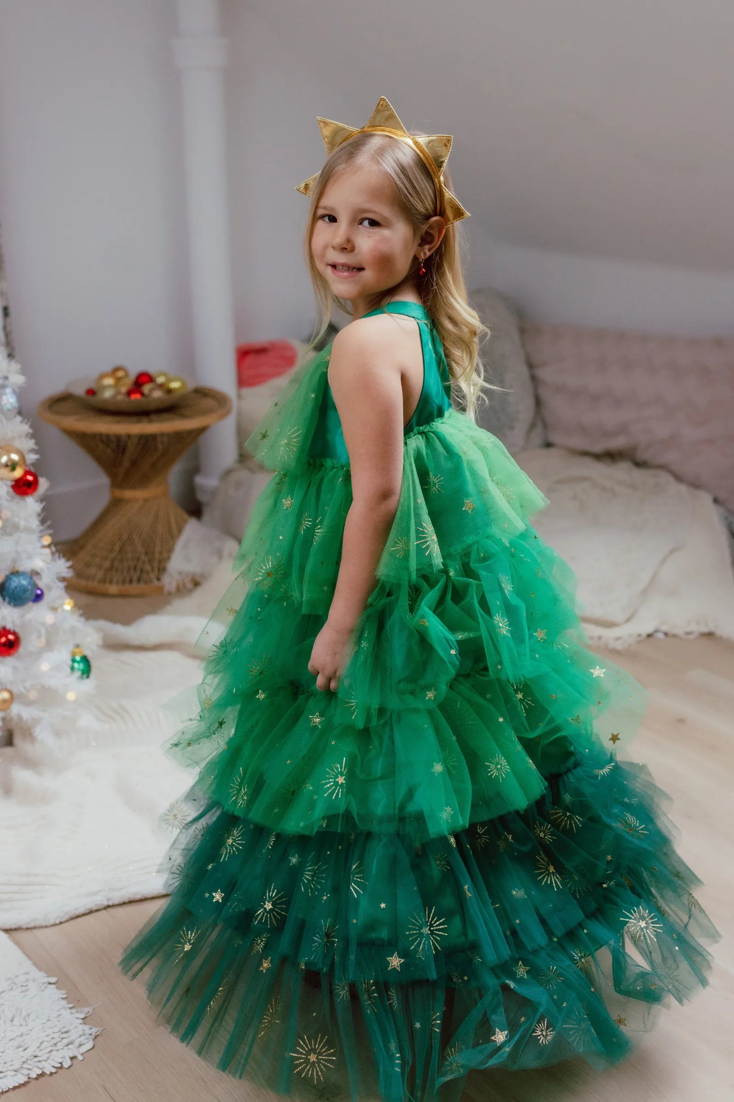 Christmas Tree Dress With Headband, Christmas Costume For Kids 3-4