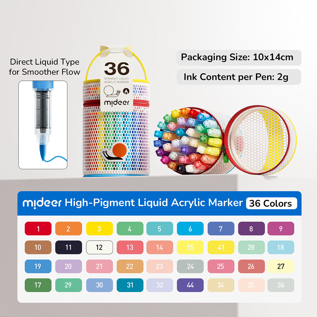 Straight Liquid Acrylic Marker 36 Colors, Mideer
