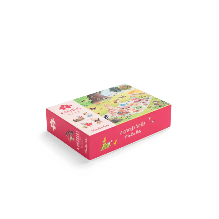 4 Mini Puzzles Seasons 4x12 Pieces, La Grande Famille, Moulin Roty