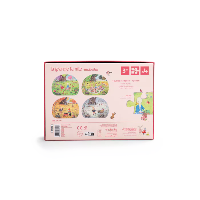 4 Mini Puzzles Seasons 4x12 Pieces, La Grande Famille, Moulin Roty
