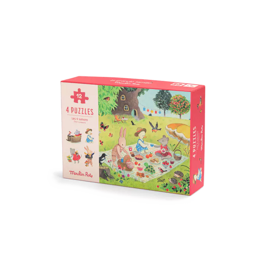 4 mini puzzles 'Seasons' (4x12 pcs): La Grande Famille, Moulin Roty