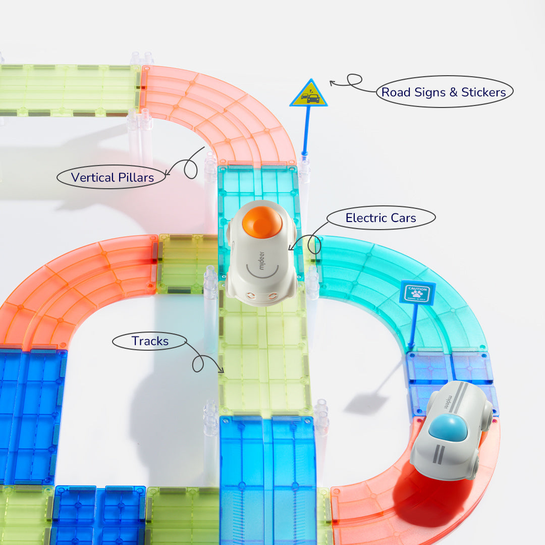 Racing Track: Grooved Magnetic Tiles 115 pcs, Mideer