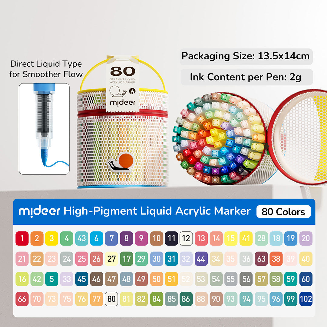 Straight Liquid Acrylic Marker 80 Colors, Mideer