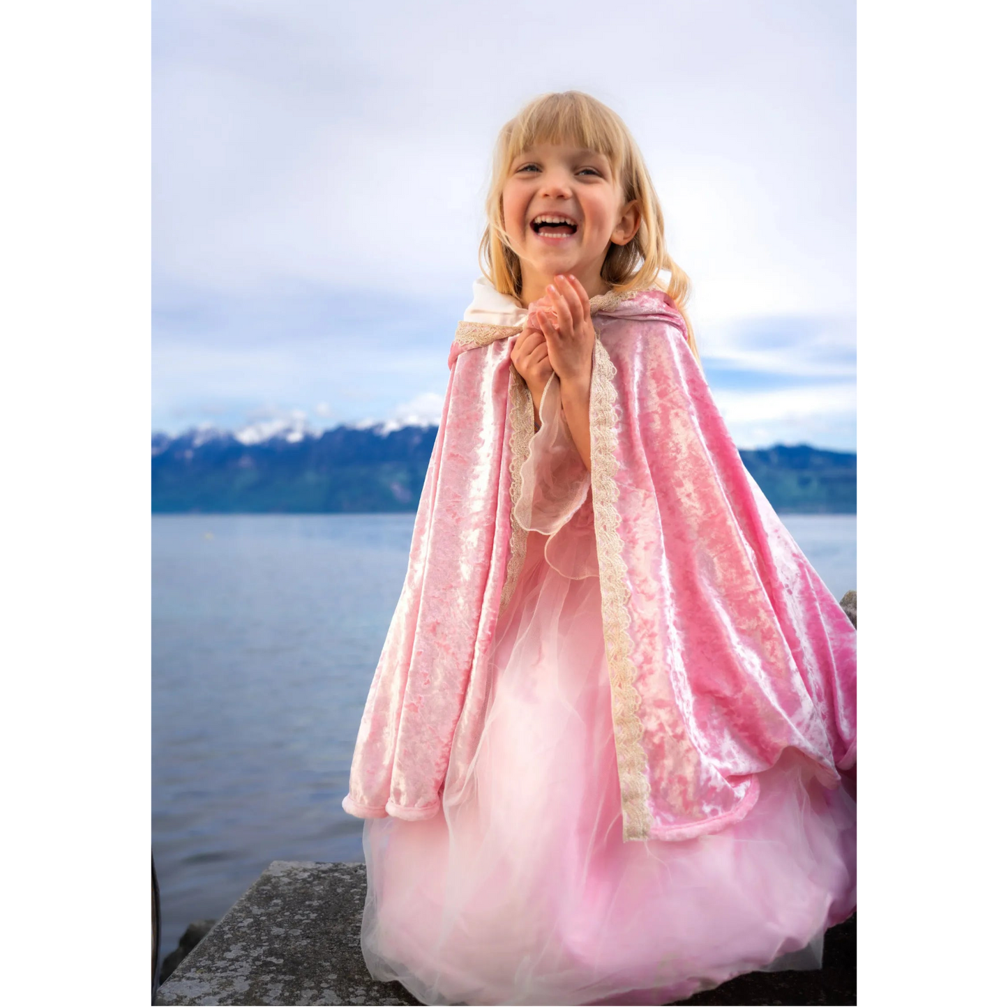 Deluxe Pink Rose Princess Cape For Kids 7-8