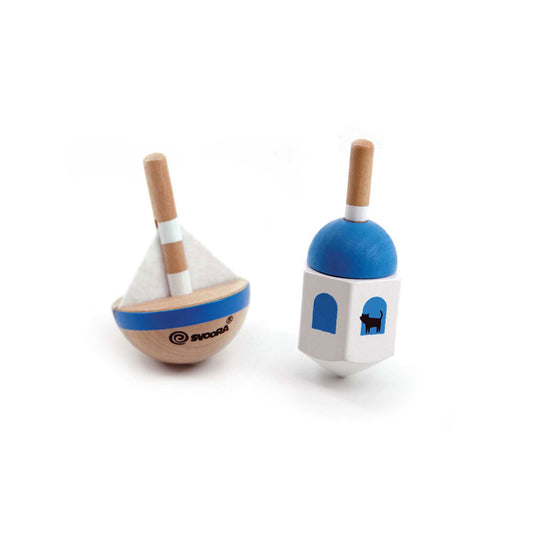 Svoora Set 2 Wooden Spinning Tops 'Island Breeze' Boat & Chapel