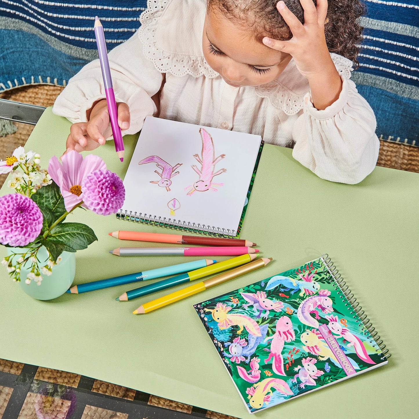 6 Jumbo Double-Sided Pencils: Axolotl, eeBoo