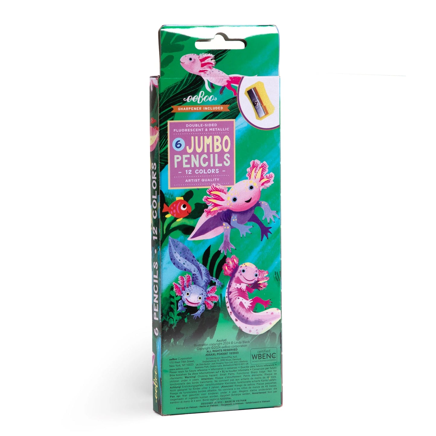 6 Jumbo Double-Sided Pencils: Axolotl, eeBoo