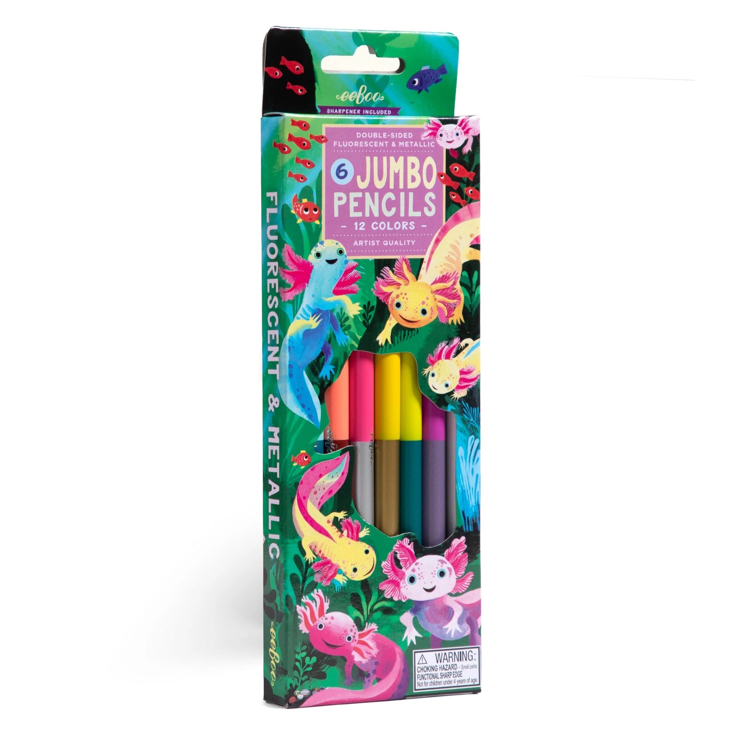 6 Jumbo Double-Sided Pencils: Axolotl, eeBoo