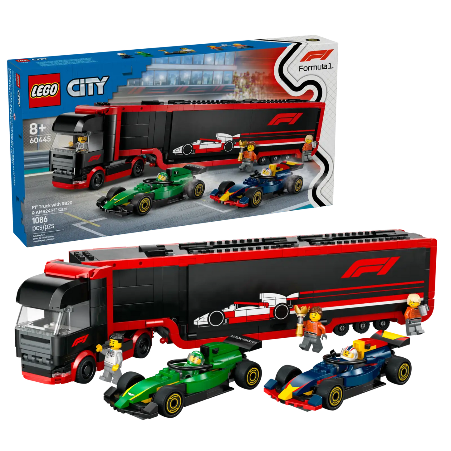 F1 Truck with RB20 & AMR24 F1 Cars 60445, LEGO City
