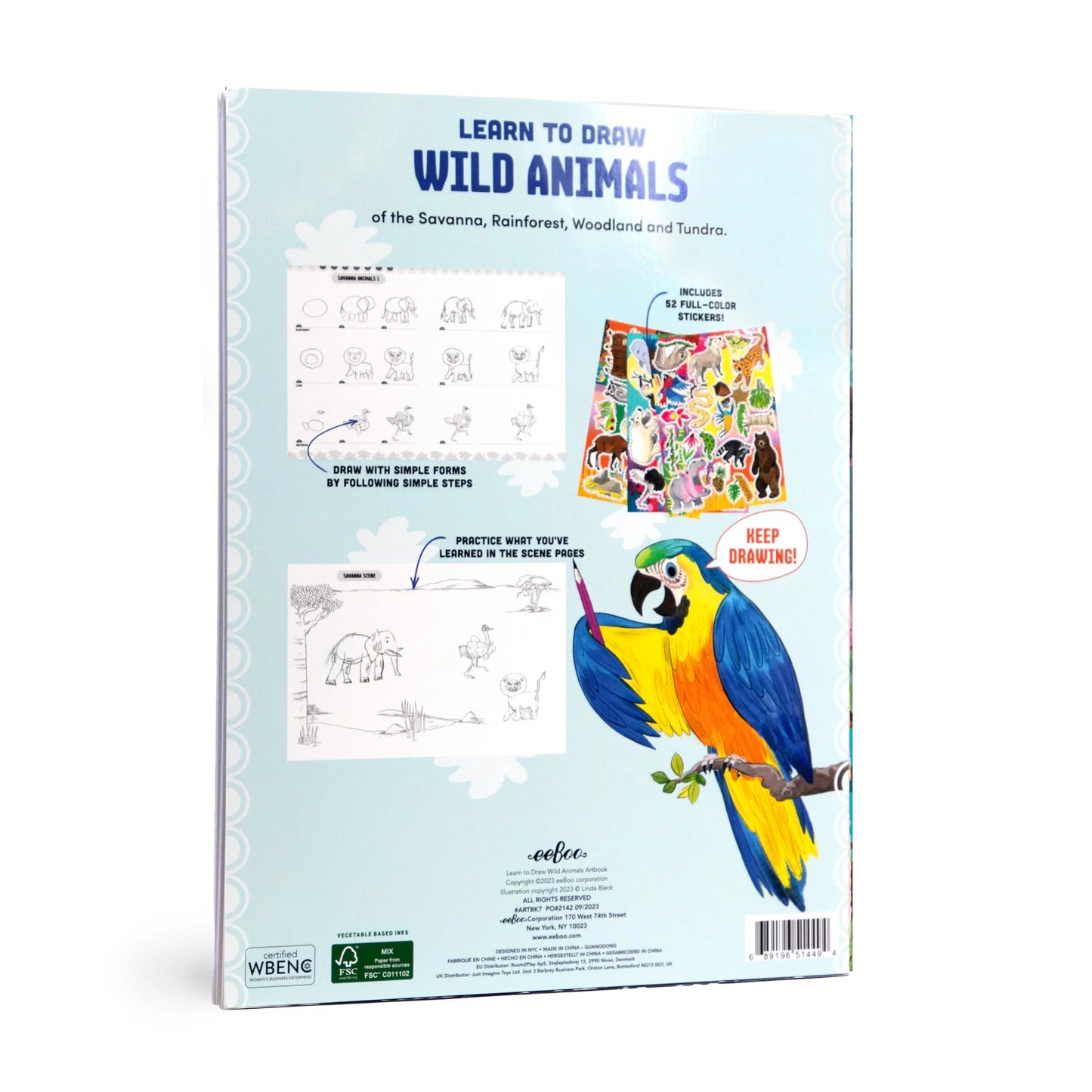 EEBOO LEARN TO DRAW WILD ANIMALS WITH STICKERS