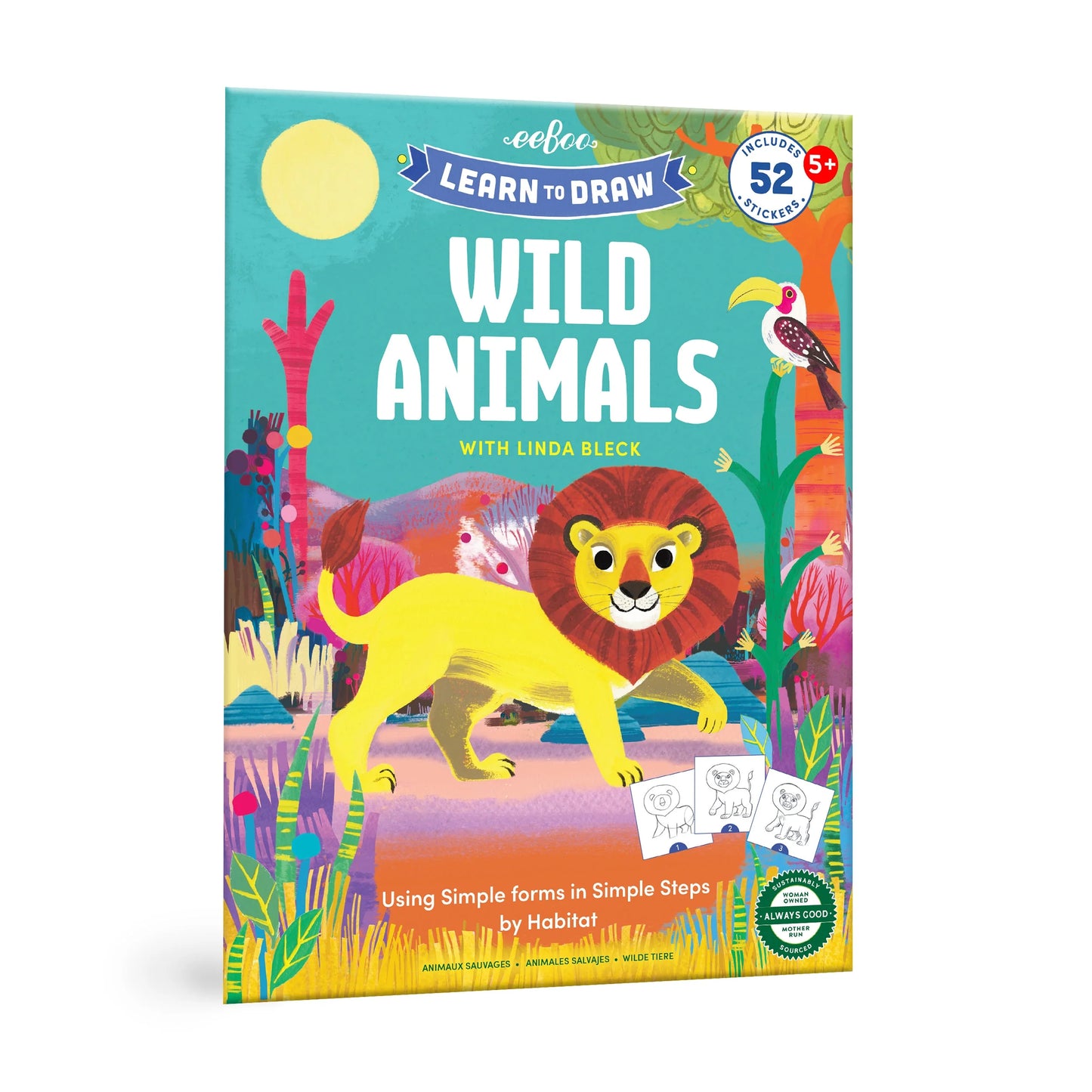 EEBOO LEARN TO DRAW WILD ANIMALS WITH STICKERS