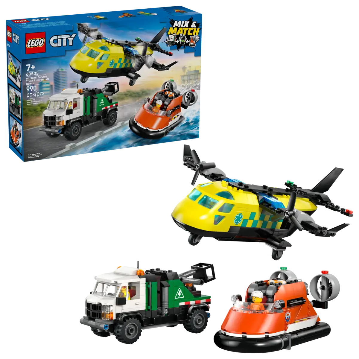 Airplane, Service Truck & Hovercraft Remix 60505, Lego City