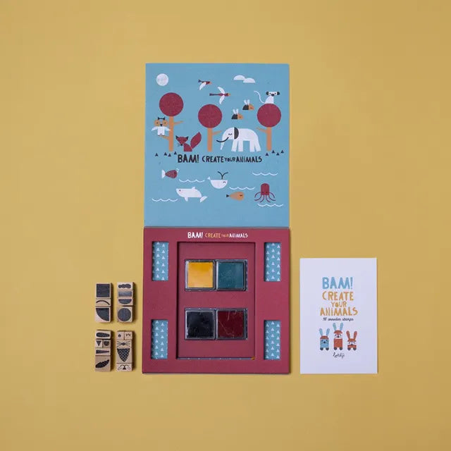 Bam! Create Your Animals: Wooden Stamp Set for Kids 5+