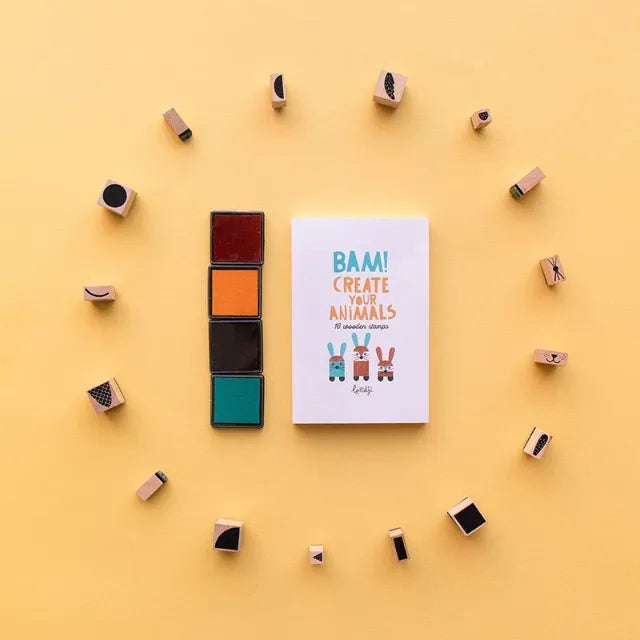 Bam! Create Your Animals: Wooden Stamp Set for Kids 5+