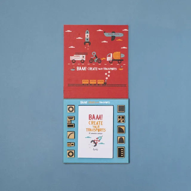 Bam! Create Your Transports: Wooden Stamp Set for Kids 5+