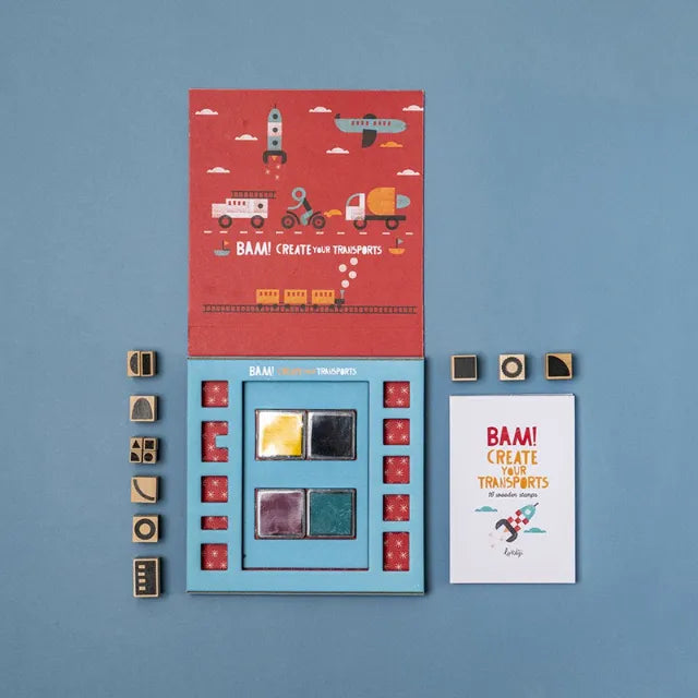Bam! Create Your Transports: Wooden Stamp Set for Kids 5+