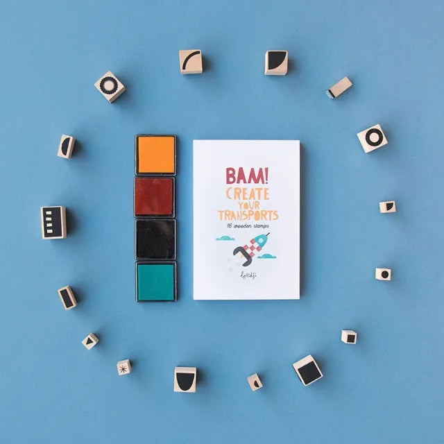 Bam! Create Your Transports: Wooden Stamp Set for Kids 5+