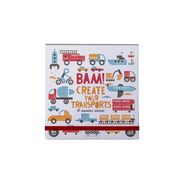 Bam! Create Your Transports: Wooden Stamp Set for Kids 5+