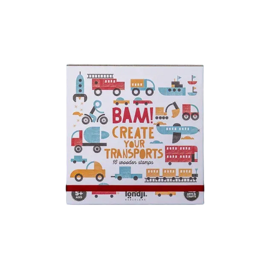 Bam! Create Your Transports: Wooden Stamp Set for Kids 5+