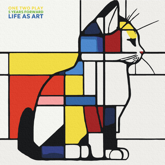 Piet Mondrian Stylized Cat Abstract Art,  One Two Play 5 years forward LIFE AS ART