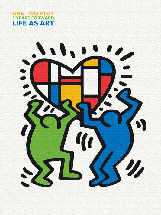 LIFE AS ART Inspired by Keith Haring and Piet Mondrian, One Two Play 5 years forward