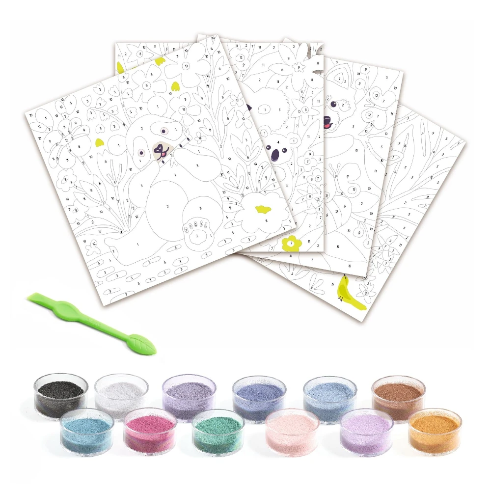 Sand Art Set 5+: Velvety Paws Animals, Djeco