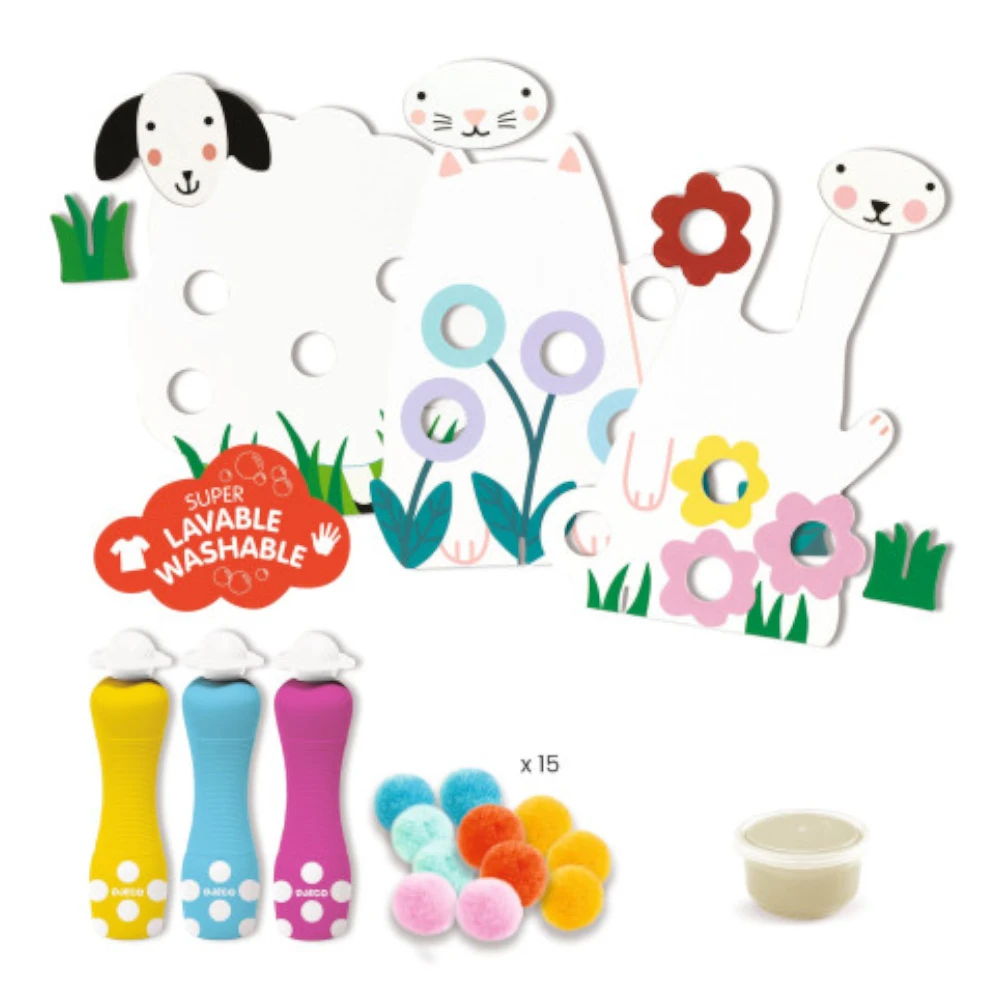 First Art Set 18M+: Dots and Pompoms In the Grass, Djeco