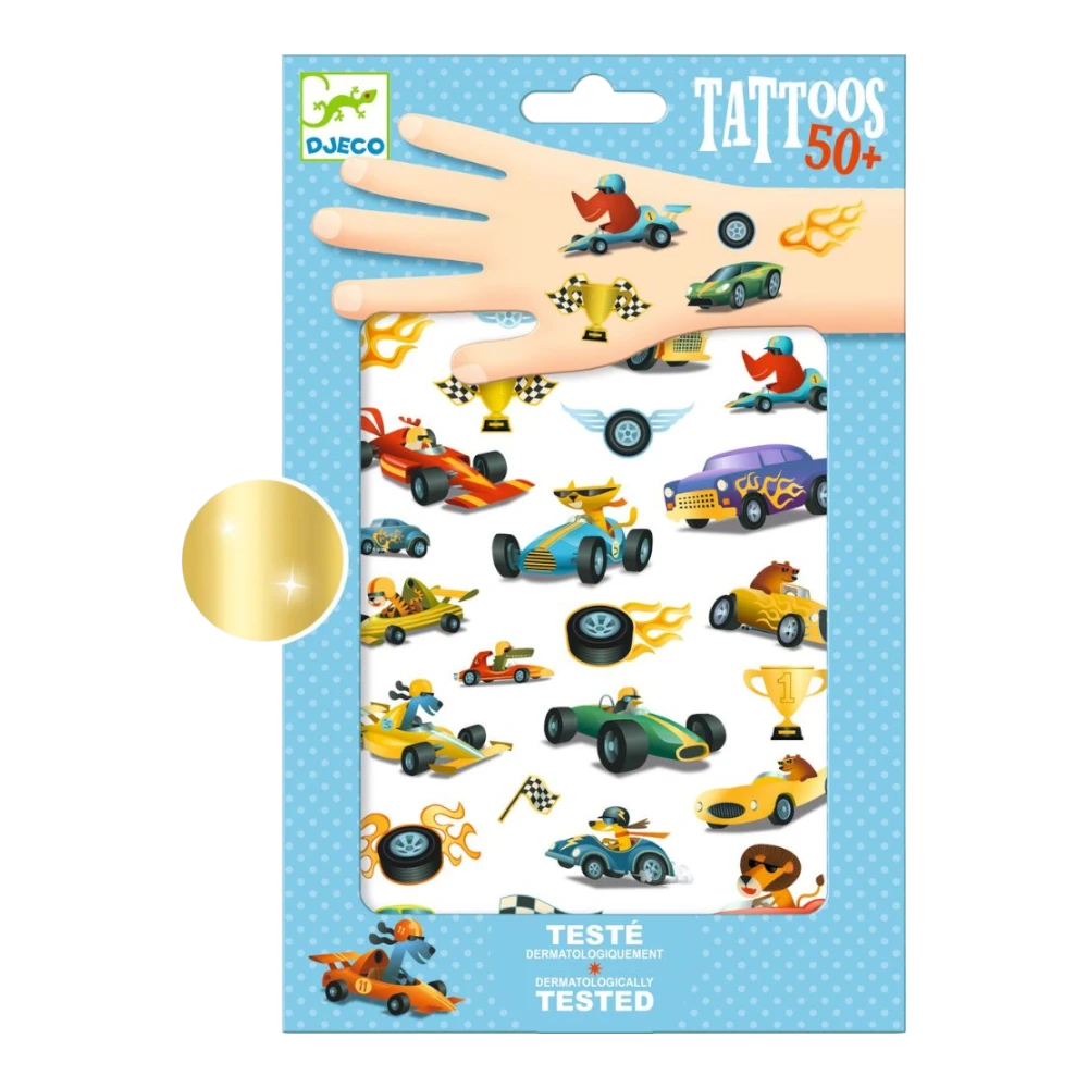 Temporary Tattoo Set 3+: Speedsters Racing Cars, Djeco