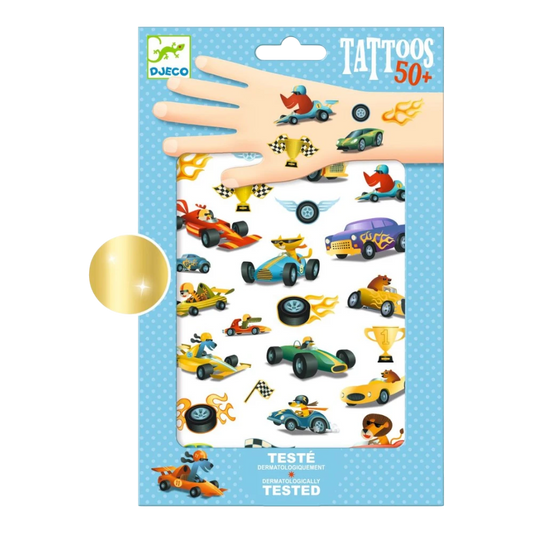 Temporary Tattoo Set 3+: Speedsters Racing Cars, Djeco