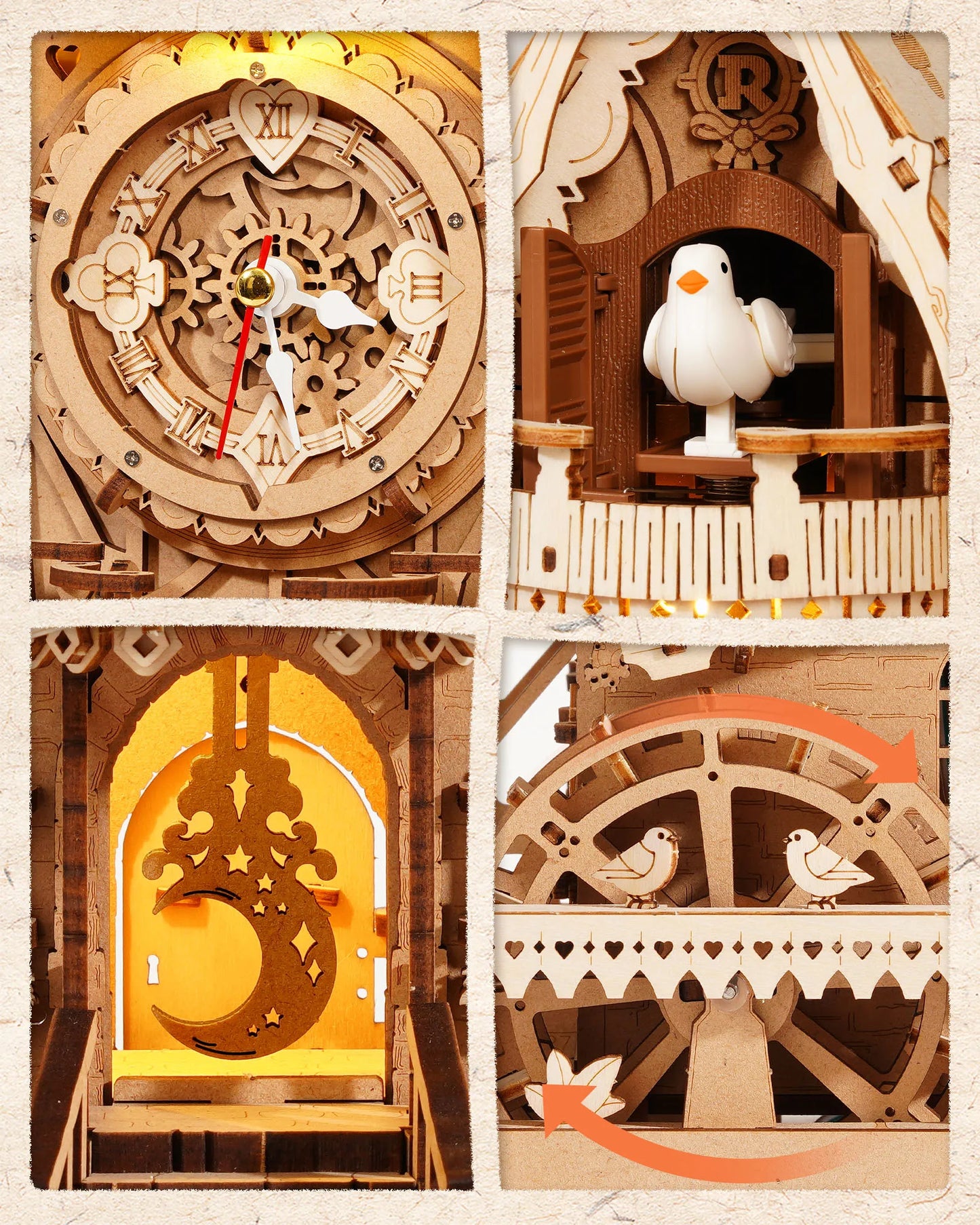 Mechanical 3D Wooden Puzzle: Cuckoo Clock (wood colour), ROKR