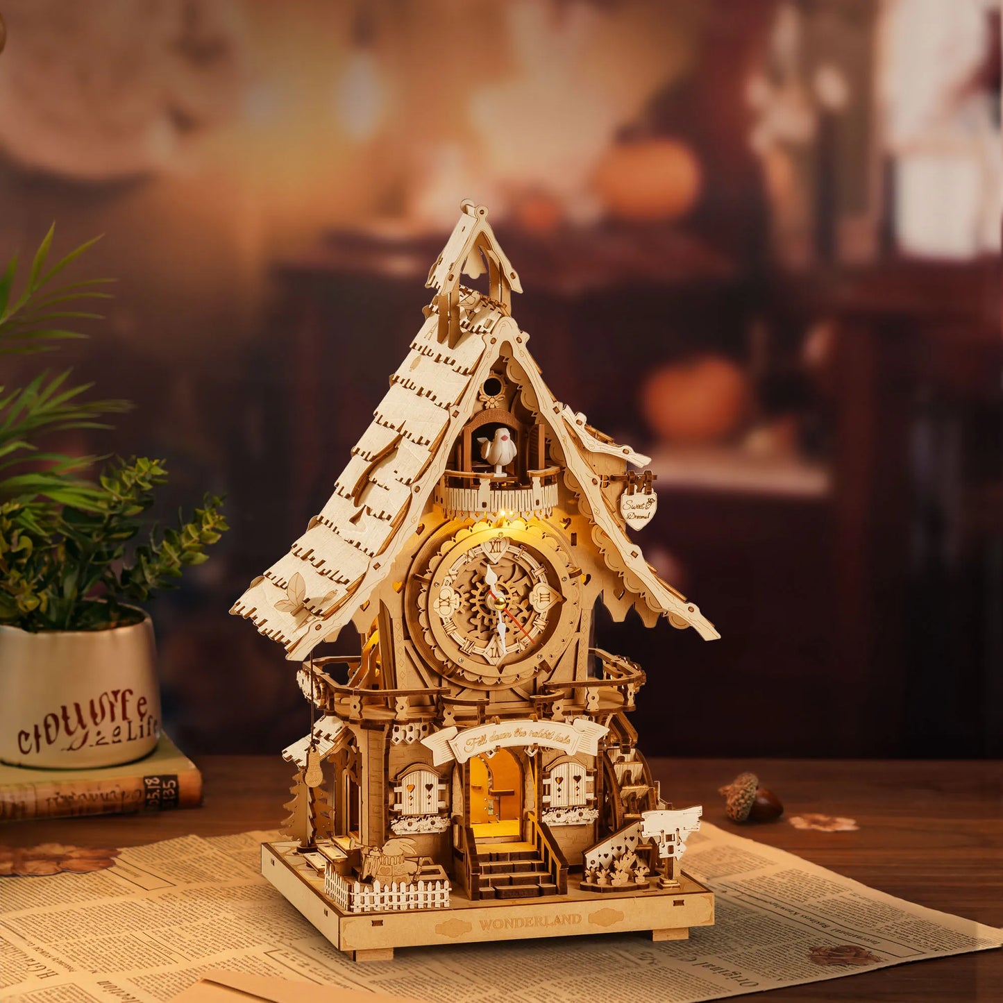Mechanical 3D Wooden Puzzle: Cuckoo Clock (wood colour), ROKR