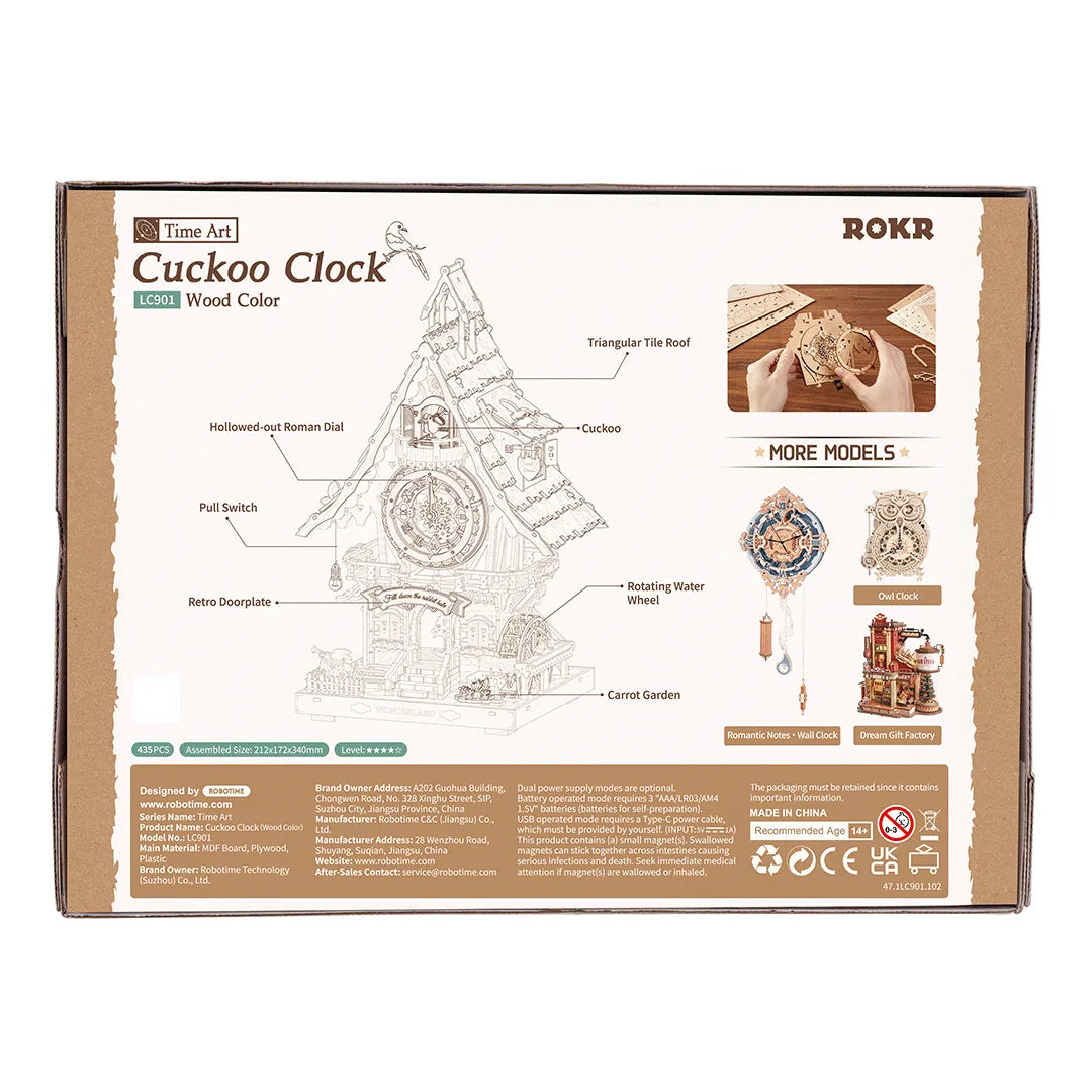 Mechanical 3D Wooden Puzzle: Cuckoo Clock (wood colour), ROKR