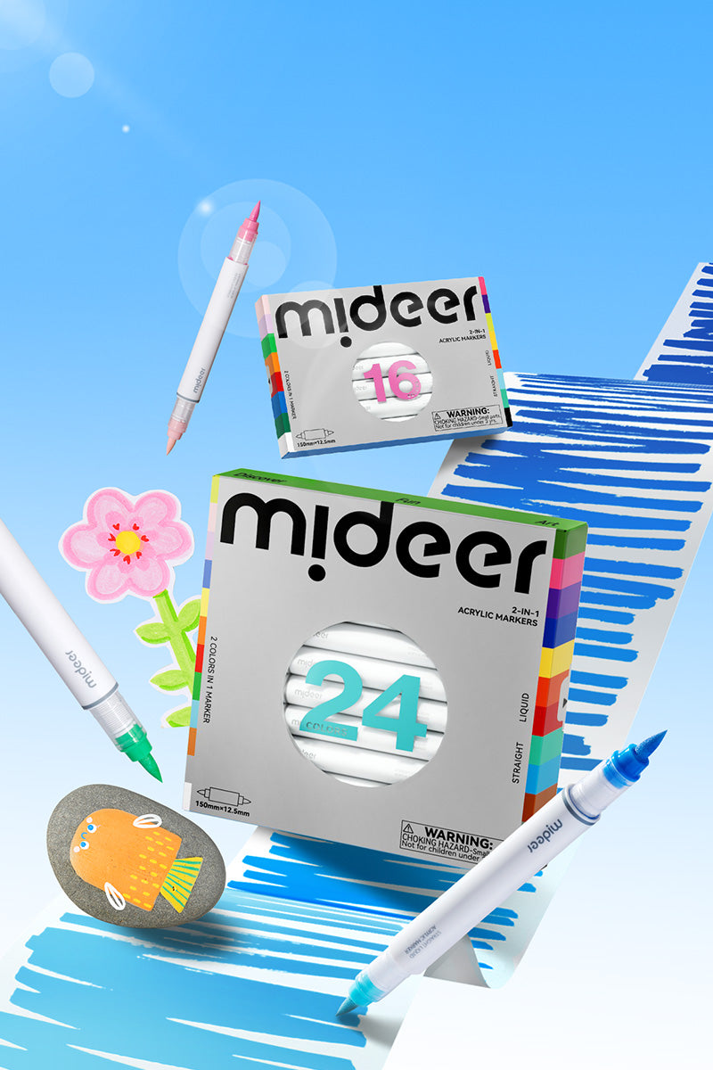 2-In-1 Acrylic Markers 16 Colors, Mideer