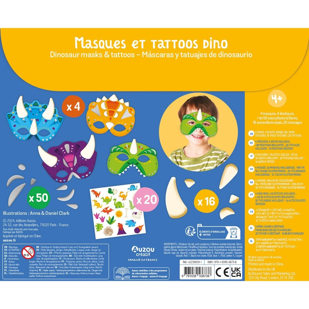 My Activity Pouch: Dinosaur Masks and Tattoos, AUZOU