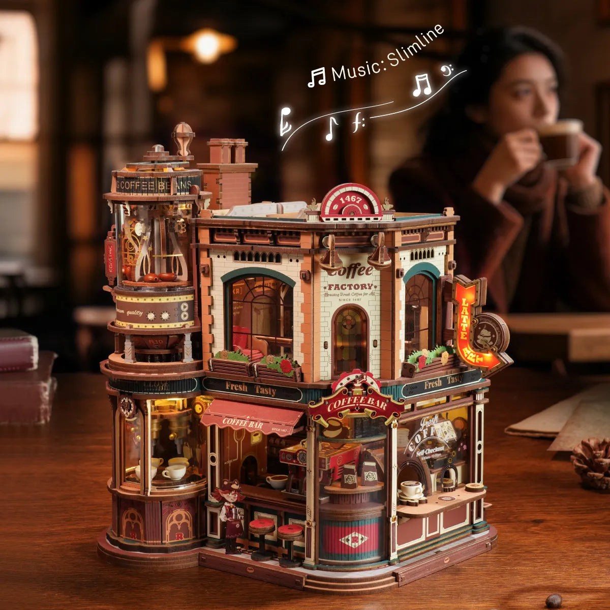 Music Box 3D Wooden Puzzle 14+: Dream Coffee Factory EAB02, Robotime ROKR