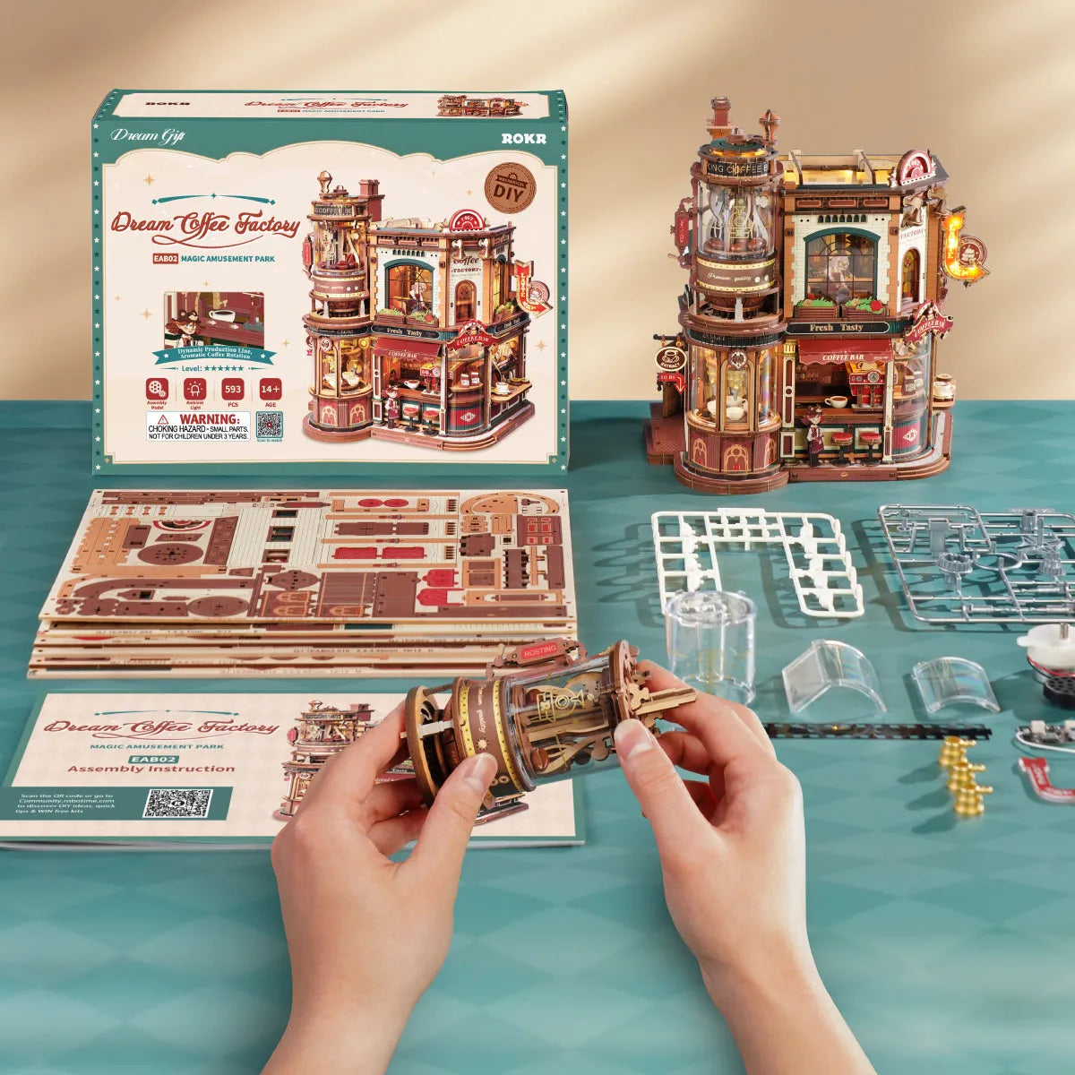 Music Box 3D Wooden Puzzle 14+: Dream Coffee Factory EAB02, Robotime ROKR