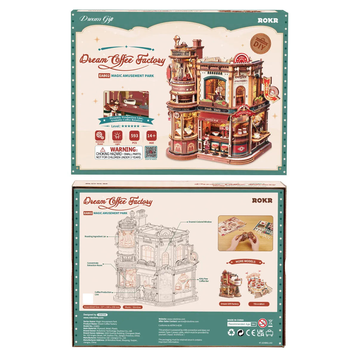 Music Box 3D Wooden Puzzle 14+: Dream Coffee Factory EAB02, Robotime ROKR