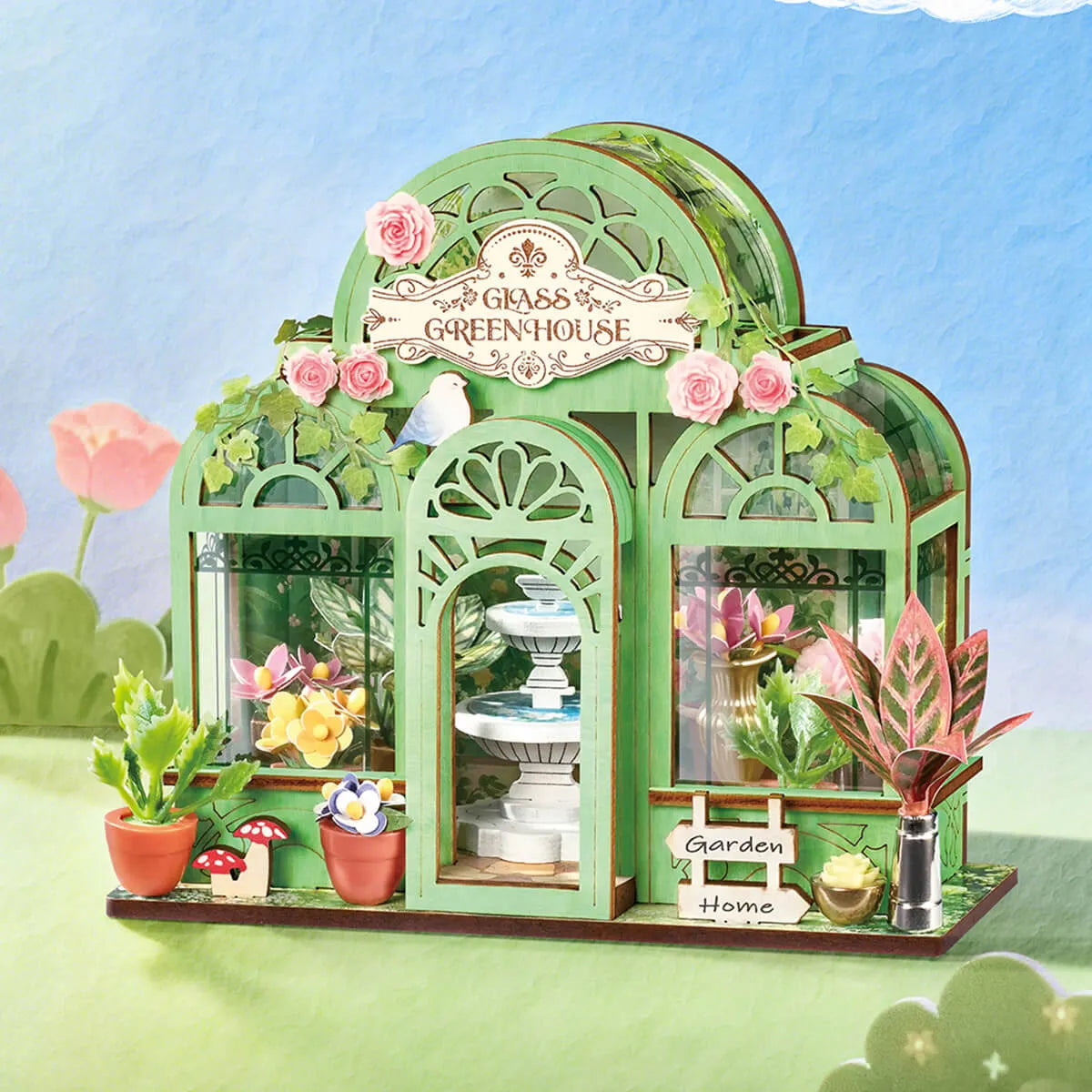 DIY Miniature House 14+: Green Fountain Garden DS049, Robotime Rolife