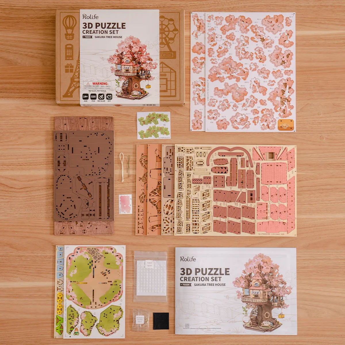 3D Wooden Puzzle 14+: Sakura Tree House TGS04, Robotime Rolife