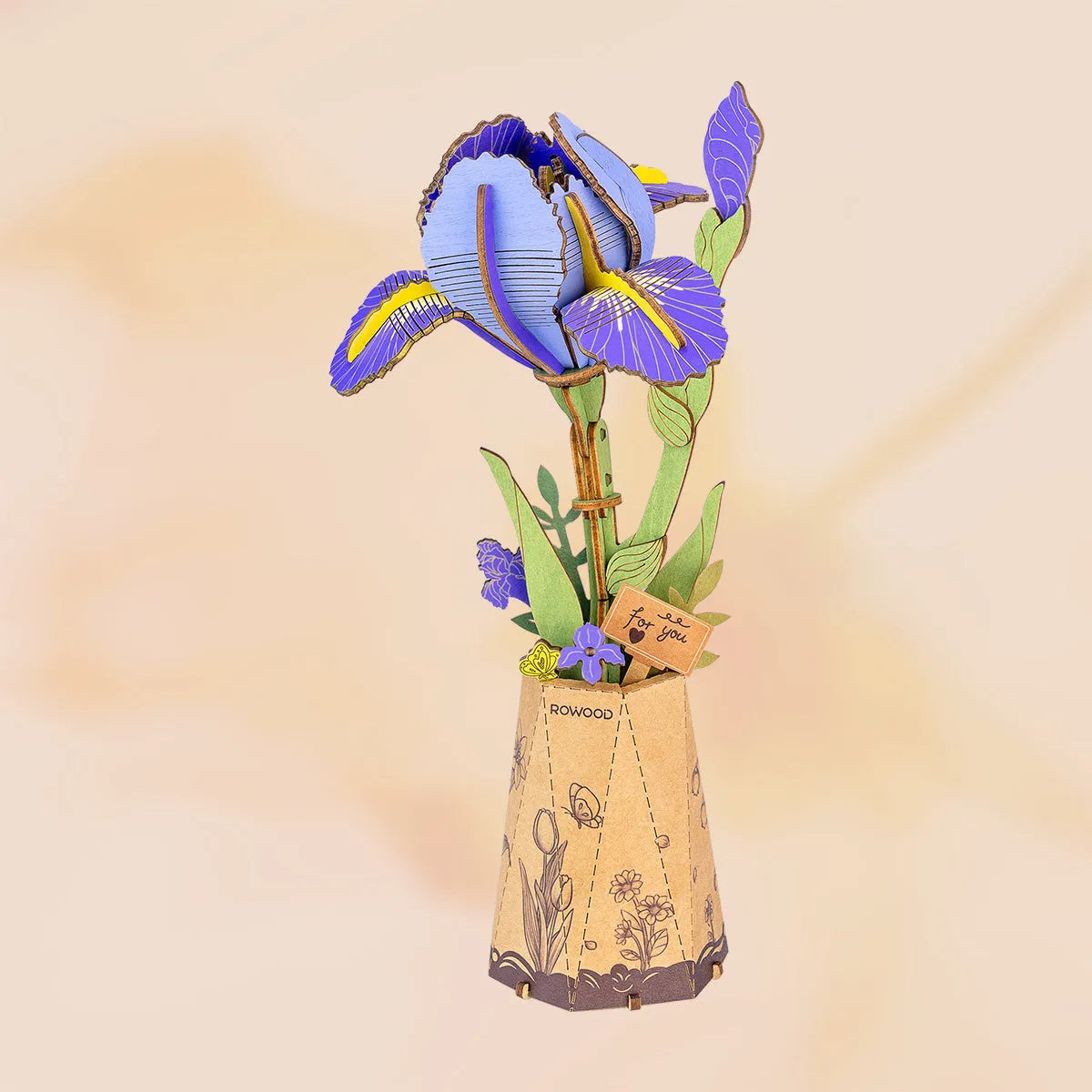 DIY Wooden Flower 3D Puzzle 14+: Purple Iris TW121, Robotime Rowood