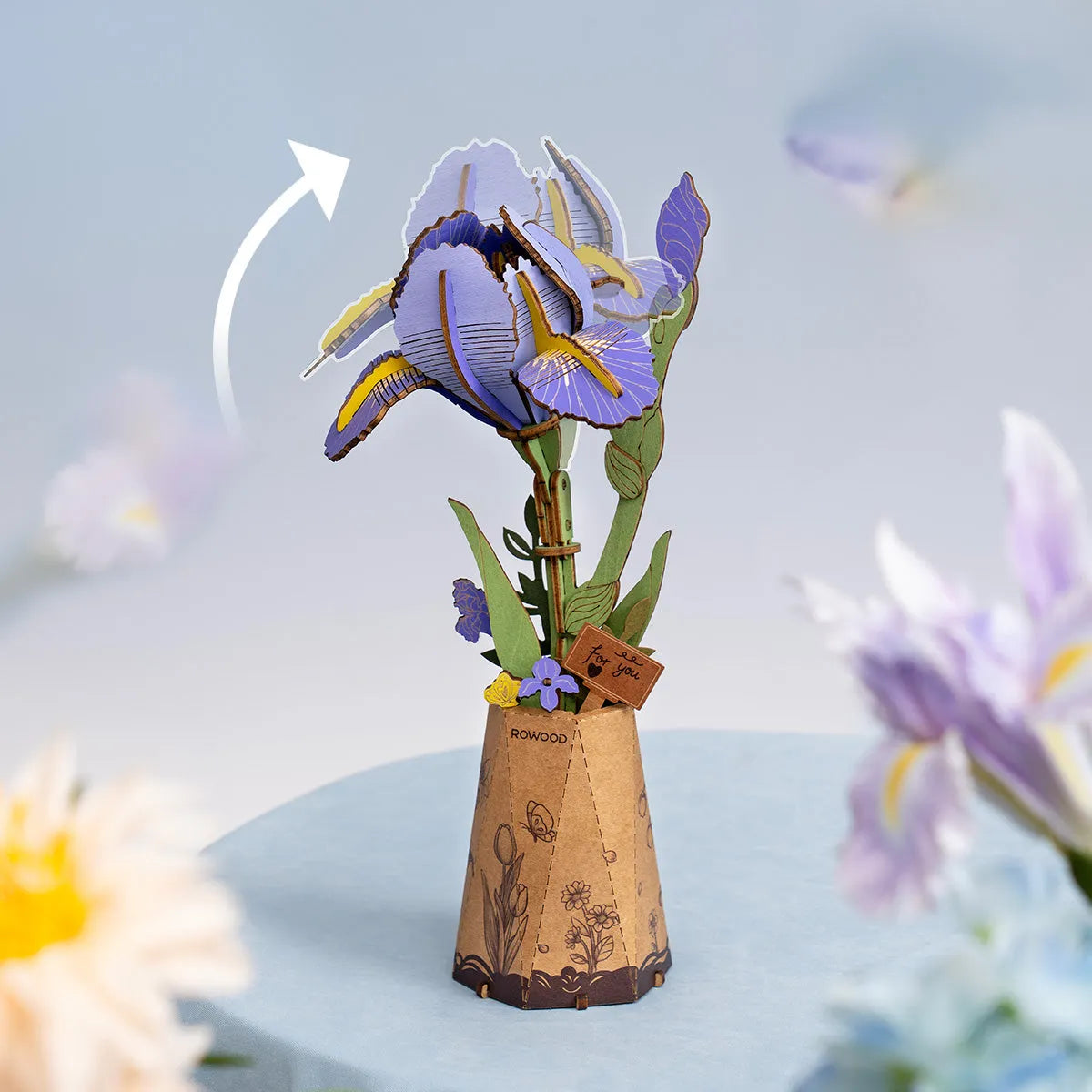 DIY Wooden Flower 3D Puzzle 14+: Purple Iris TW121, Robotime Rowood